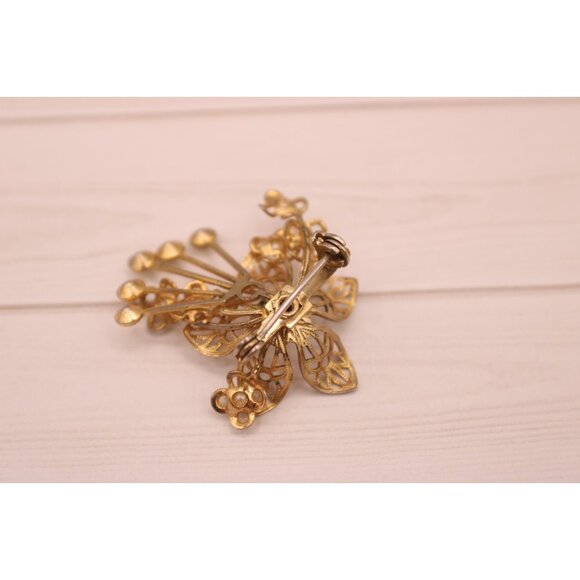 Peridot and Pearl Flower Floral Pin Brooch Lapel Hat Elegant Jewelry Vintage - Picture 8 of 12